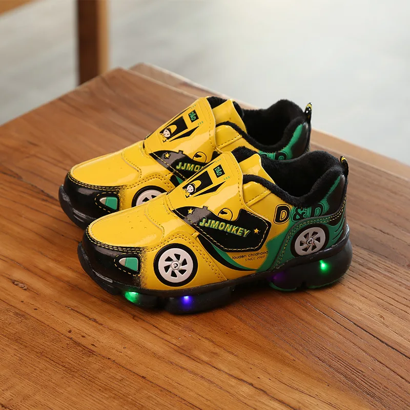 Davidyue/детская обувь со светодиодной подсветкой для мальчиков и девочек; кожаная светящаяся детская спортивная обувь; светящиеся Детские кроссовки с подсветкой