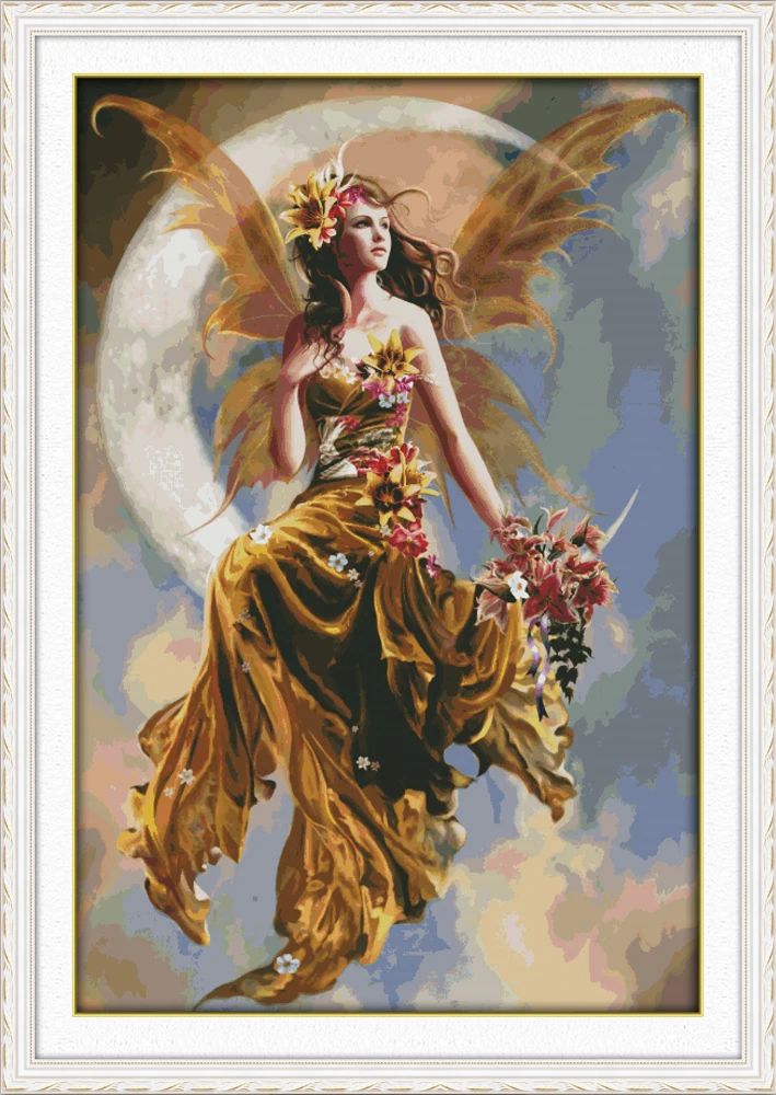 

The moon fairy (2) counted printed on fabric DMC 14CT 11CT Cross Stitch kitsembroidery needlework Sets Home Decor