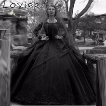 Black Gothic Wedding Dresses 2017 Lace Long Sleeves Bridal Gowns Tulle Ball Gowns Court Train vestido branco