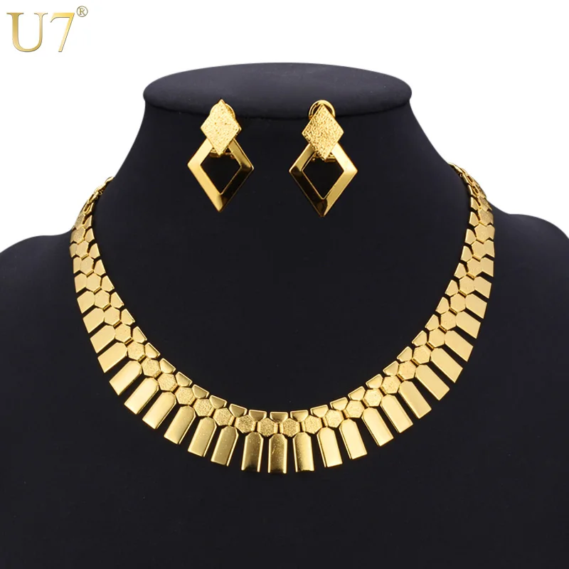 U7 Dubai Jewelry Set Big Gold Earrings 