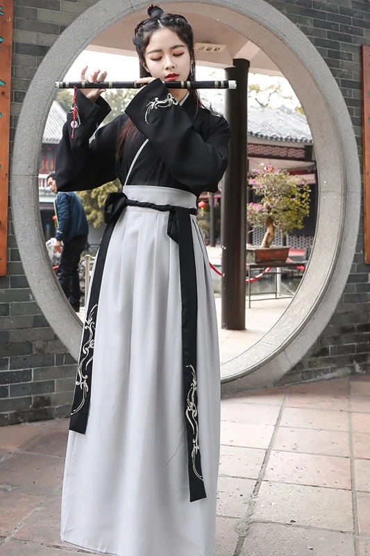 Черное платье Hanfu, костюм для китайских танцев, традиционная одежда для выступлений, классическая одежда принцессы династии Хань, сценическое платье