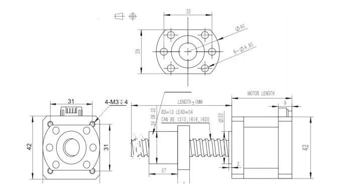 DC 12 В 1.8A 5,8 Вт NEMA17 1,8 градусов 2 фазы шаговый двигатель 42BYGB48 с 300 мм 1204 шариковый винт