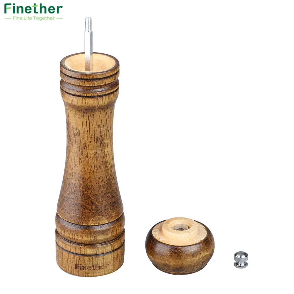 Finether Pepper Mills 8.7 inch Classical Wooden Pepper Sauce Spice Salt Corn Mill Grinder Hand Movement Convient Kitchen Tools5