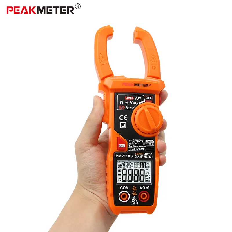 

PEAKMETER PM2118S Portable Smart Digital clamp meter AC/DC Mulitmeter AC Current Voltage Resistance Continuity Tester with NVC