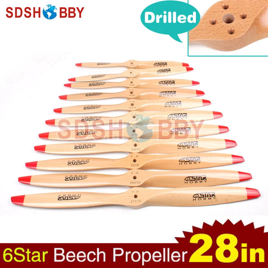 

1pc 6STARHOBBY Standard Wooden Propeller/ Beech Propeller 28*10 28x10 for RC Gasoline Drilled Propellers for DLE Series Engines