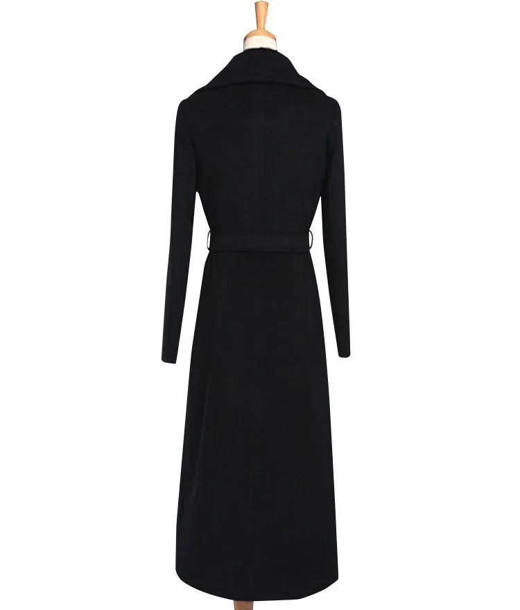 Новинка 2020 года. Осенне зимнее женское черное шерстяное длинное пальто с