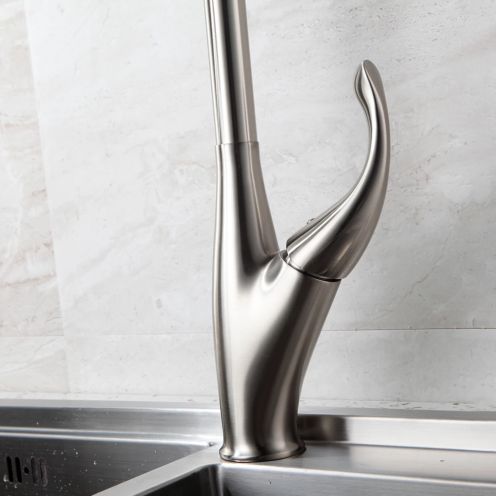  Kitchen Faucets Silver Single Handle Pull Out Kitchen Tap Single Hole Handle Swivel 360 Degree Wate - 32878544694