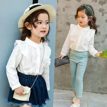 2017 girls shirt spring new child child female baby lace long sleeve shirts blouse tops white 2-9 Year