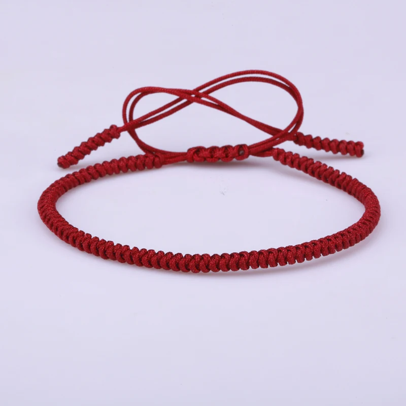 Тибетская Религия буддийский счастливые узлы темно-красный нейлоновая нить Веревка Регулируемый размер унисекс макраме браслет набор знаменитостей верующий