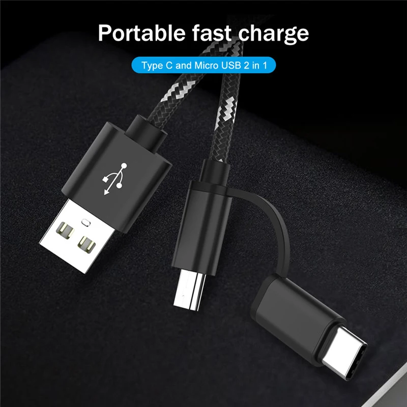 2 في 1 سريع كبل شحن ل Xiaomi هواوي سامسونج S9 نوكيا سوني Oukitel الهاتف المحمول 1 m USB نوع C المصغّر usb شحن الكابلات