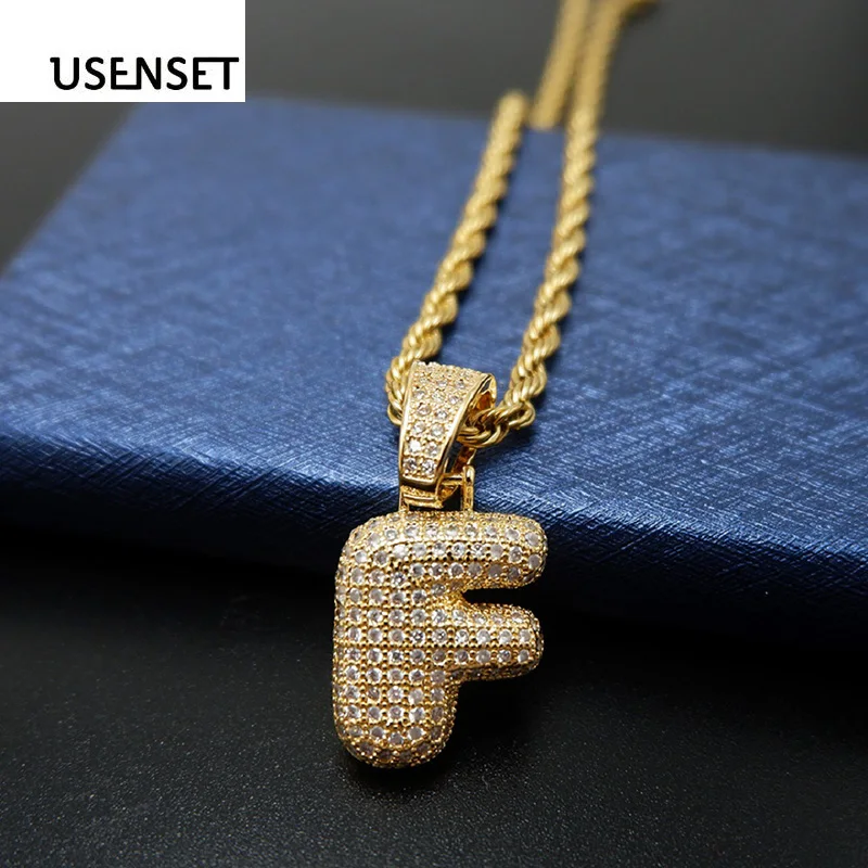 

USENSET Iced Out Letter F Pendant Men's Bling Zircon Charm Gold Pendant for Women Hip Hop Christmas Charms Jewelry