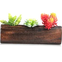 High Temprature Burn Wood Succulent Pots Planters Rectangular with Three Holes Decorative Windowsill Plant Container Pastoral