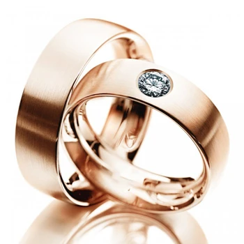 

JH AAS 5mm Satin Solid 9ct 9k Rose Gold Natural I1 0.2ct Diamond Wedding Band Ring for Couples Lovers One Pairs