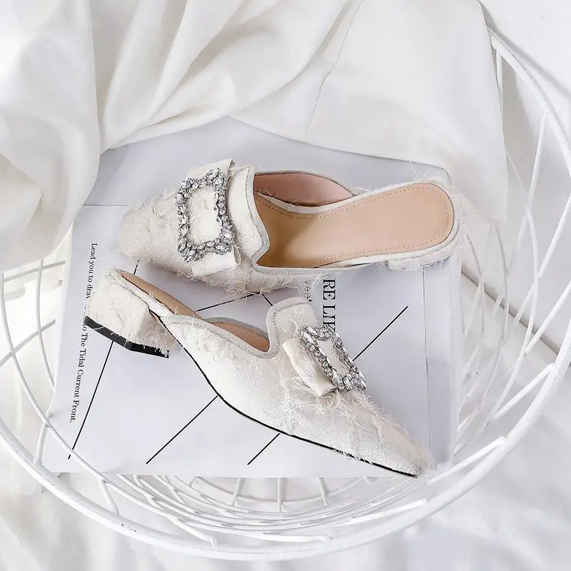 Del Mujeres Med Olla Parte Slip Tacones 2019 Dulce Casual L12 Sandalias Pie De Superestrella Hebilla Las Dedo On Cuadrado Krazing Marca Beige Mulas púrpura FvwtRxqdqc