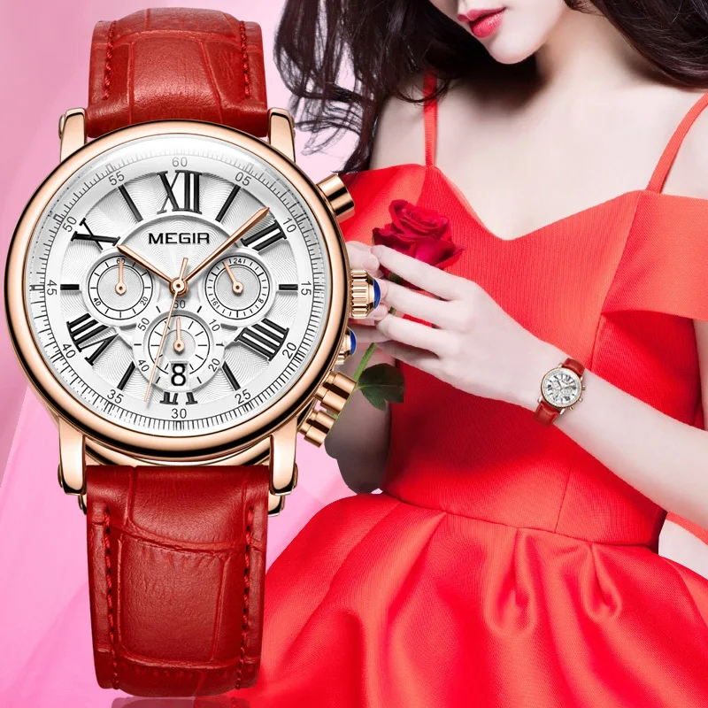 

Megir Luxury Brand Watch Women's Luxury Gold Quartz CLOCK WOMAN Laether Sport Lady Wrist Watch Montre Femme Relogio Feminino