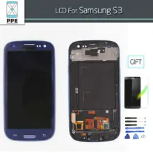 LCD Screen for Samsung Galaxy S3 SIII i9300 i9305 i747 i535 LCD Display Touch Screen Digitizer Frame Bezel Assembly White Blue