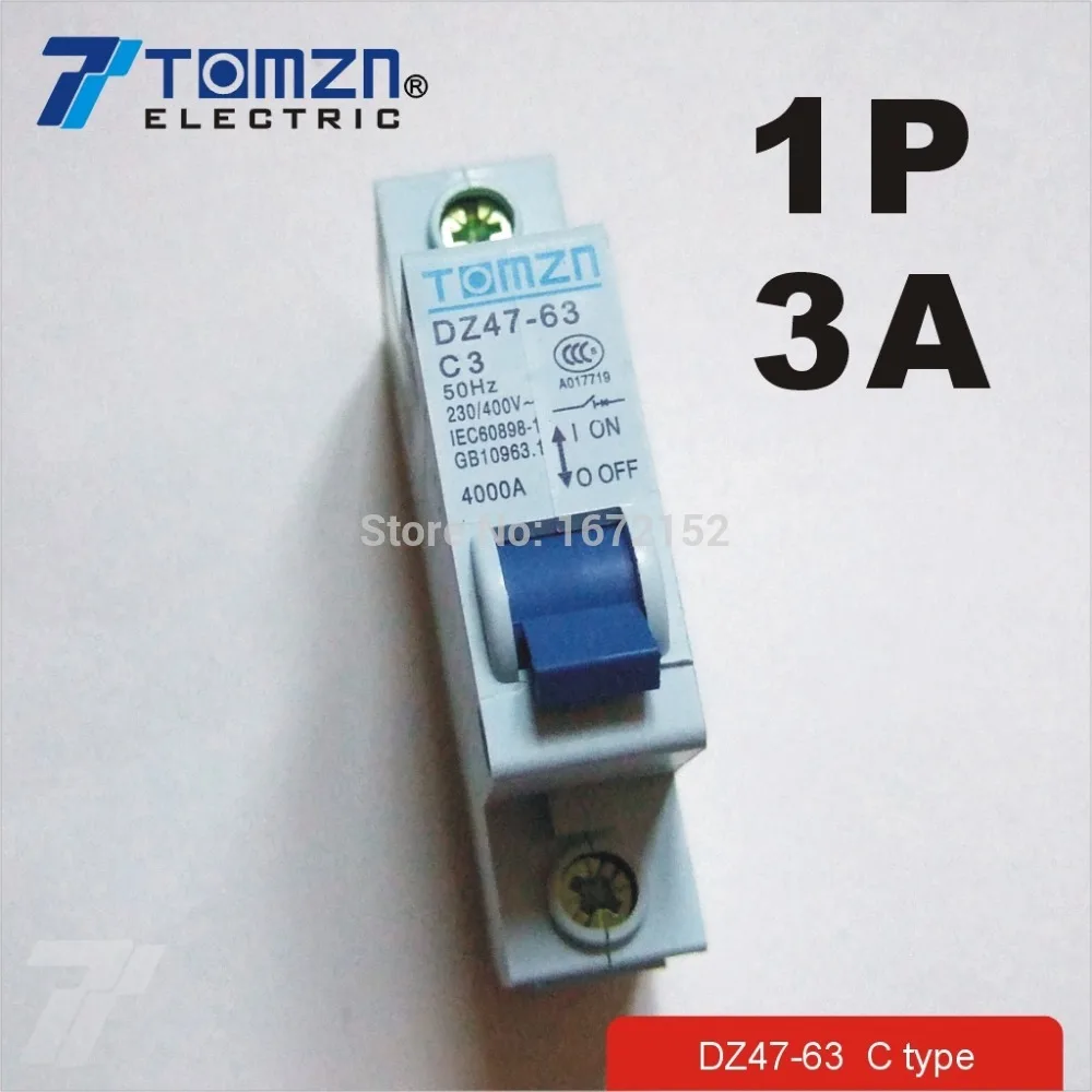 1P 3A D type 240V//415V 50HZ//60HZ Mini Circuit breaker MCB C45