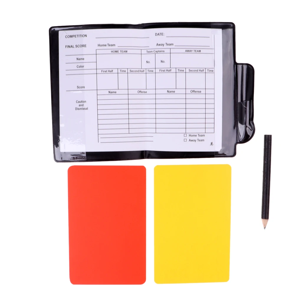 PVC 12x8cm Football Referees Wallet Notebook With Red Yellow Card Pencil & Score Sheet Soccer Score Set