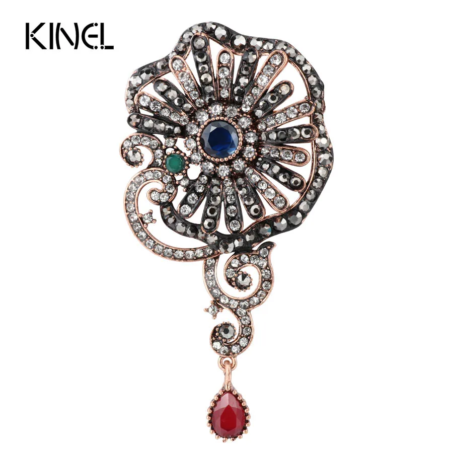 

Kinel Crystal Flowers Brooch For Women Vintage Jewelry Antique Gold CZ Zircon Accessories Delicate Gifts Girl Brooch 2017 New