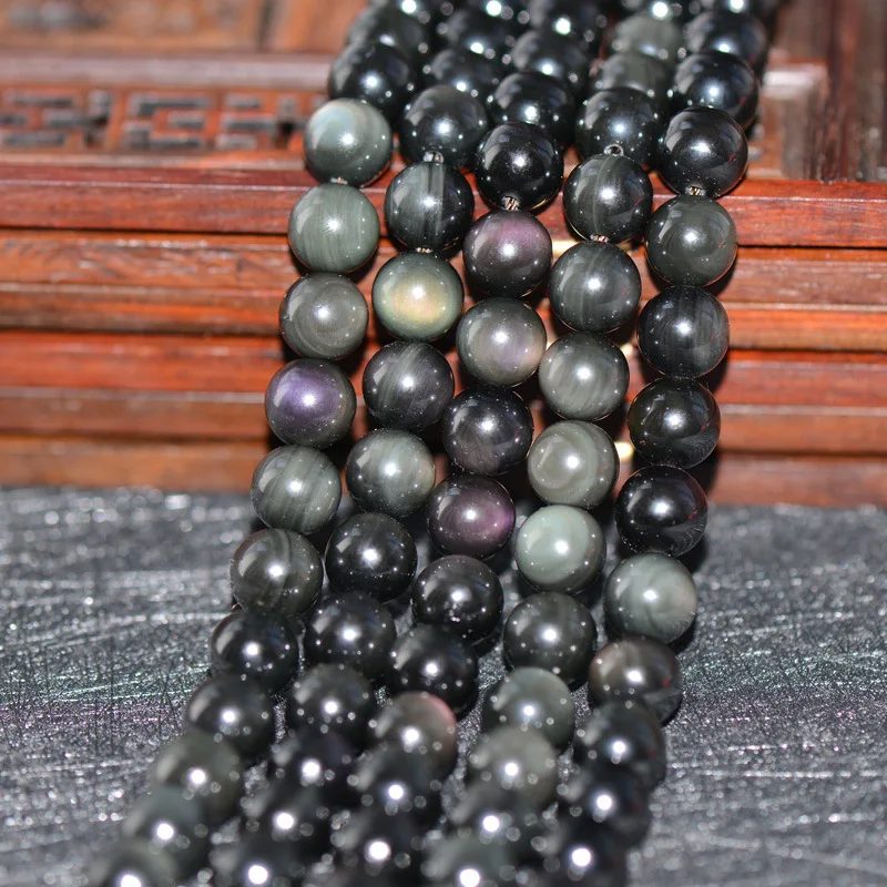 Joanlyn Grade AA Natural Double Rainbow Black Obsidian Beads NOT Dyed 6mm-14mm Smooth Polished Round 15.4 Inch Strand OB07 | Украшения и