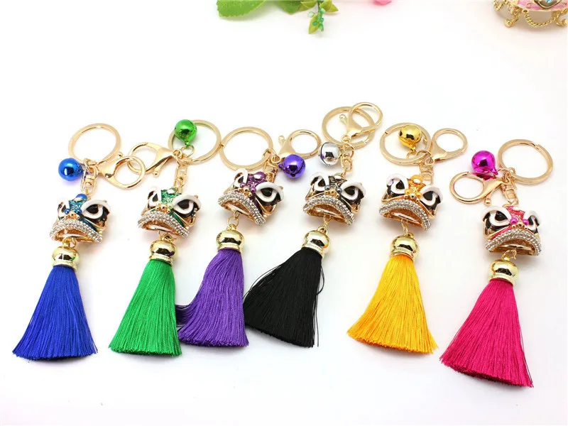 

Tassel lion head key buckle car hanging bag pendant enamel lion Key Chain tassels Key Ring jewelry for women