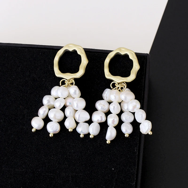 

Irregular Pearl Drop Earring Luxry Real Pearl Tassel String Earrings Gold Color XIUMEIYIZU New Jewelry for Women