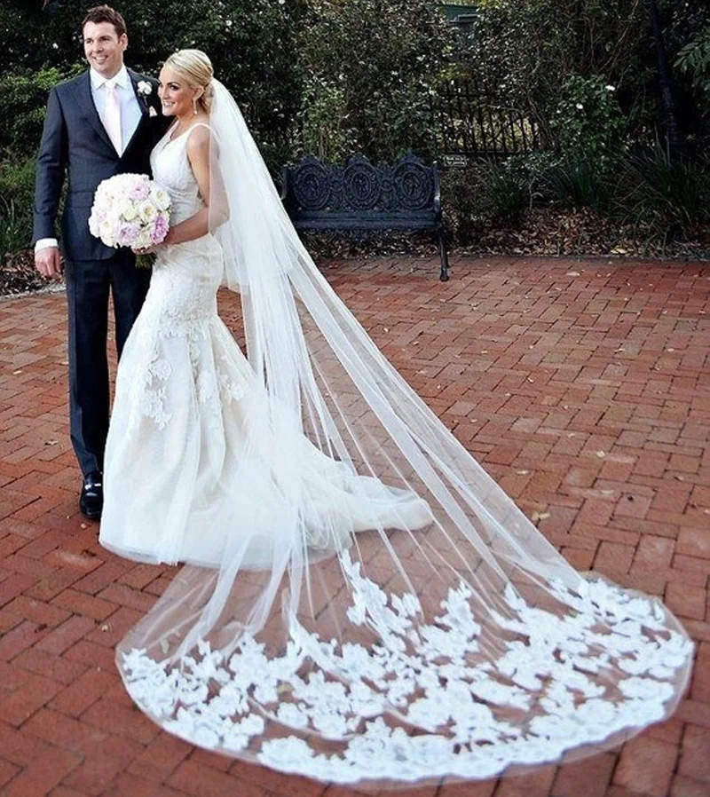 Bridal Cathedral Veils Wedding Blusher Veils 2 Tier Bridal White Ivory