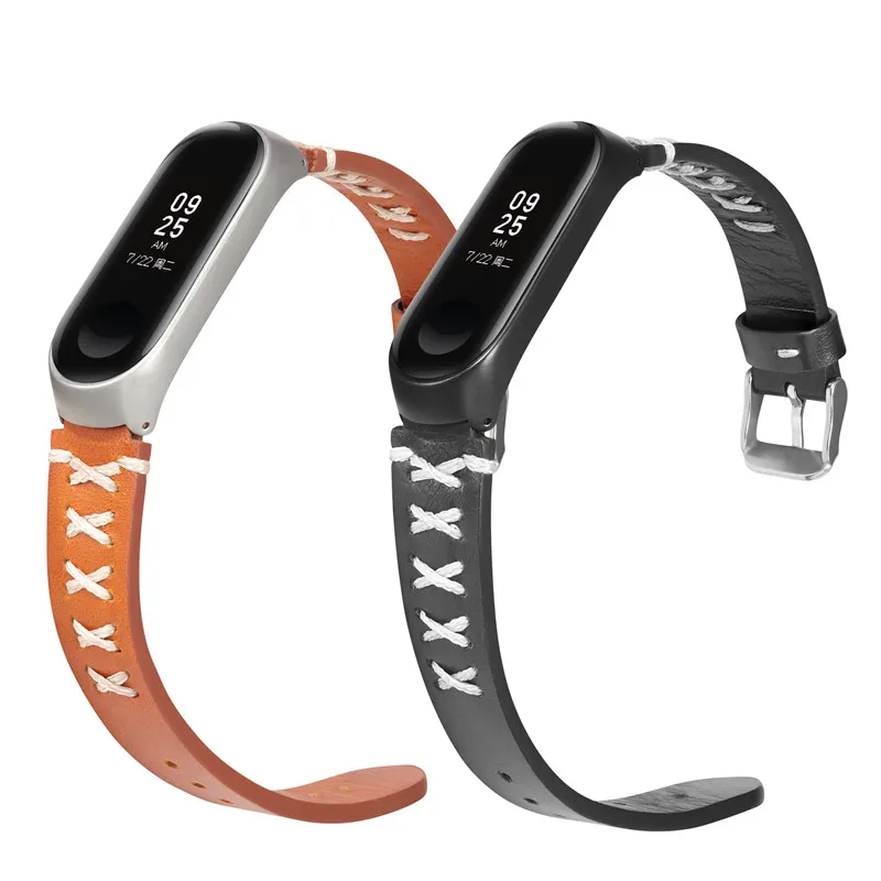 

50pcs Leather Black brown Case Smart Watch band for Xiaomi Mi Band 4/3 strap For xiaomi mi band 4 bracelet Miband 4 Strap