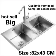 Квартира высокого качества большая кухонная ручная раковина двойной паз стандарт 304 нержавеющая сталь Горячая 82x43 см