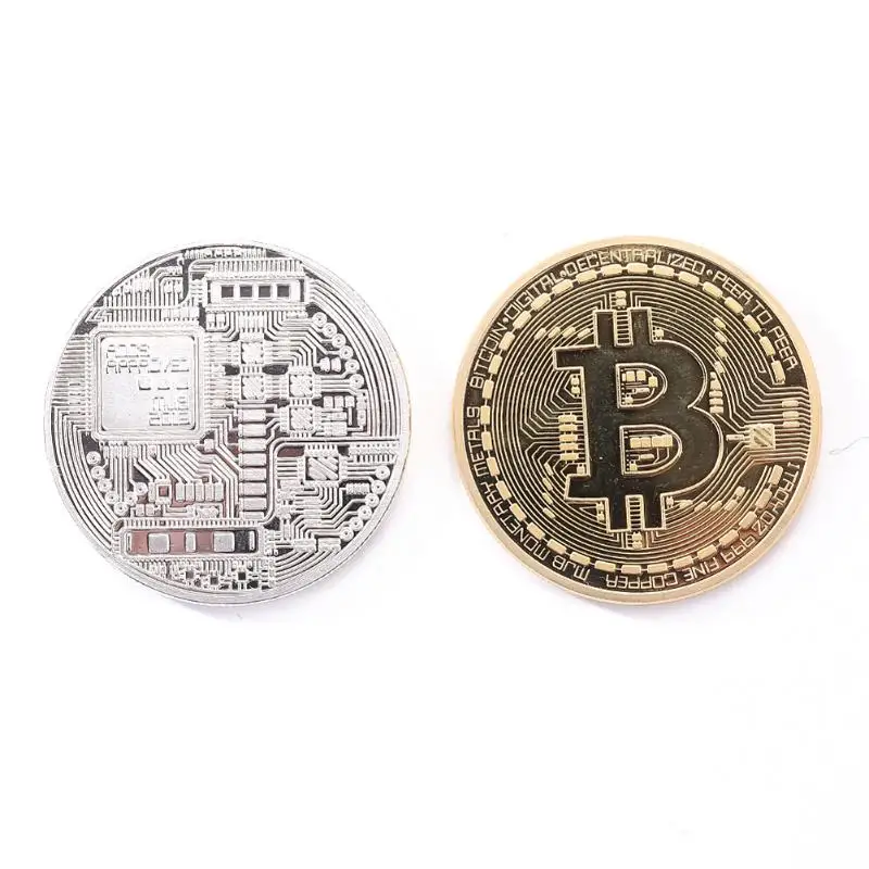 Gold Plated Physical Bitcoin Coin BTC Coin Art Collection Souvenir Holiday Gift Metal Antique Imitation Home Party Decor
