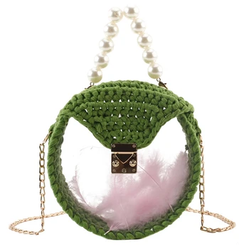 

AUAU-Handmade Material Package Small Fragrance Wind Acrylic Feather Woven Bag Transparent Pearl Diagonal Bag Diy Package