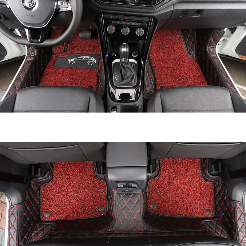 lsrtw2017 leather car interior floor mat for volkswagen t-roc accessories interior styling stickers covers - Название цвета: black red wire 2