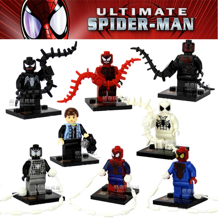 Goede 8 stks Verbazingwekkende Spider Man Spidy Jongen Peter Venom Avengers SUPER HEROES minifig DIY Model Bouwstenen Baksteen Kids speelgoed Geschenken