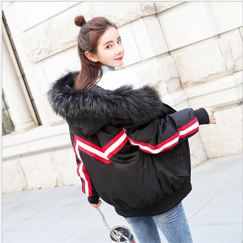 Winter Purple white Fur Cotton Black Female Coatcq2677 Thicken Cotton Coats Large padded Streetwear Fashion Down Collar Hooded dark Short Jacket 2018new xwFRHq0