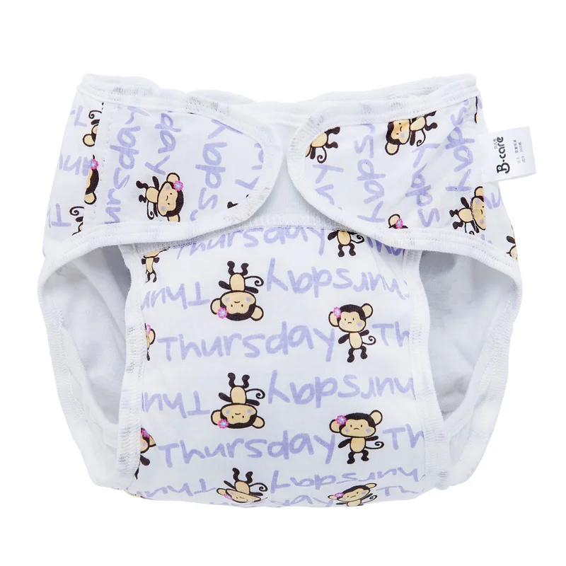 Хлопковая ткань для ребенка подгузники Регулируемые Многоразовые подгузники для маленьких мальчиков Многоразовые водонепроницаемые тренировочные штаны 0-18 месяцев - Color: Purple monkey