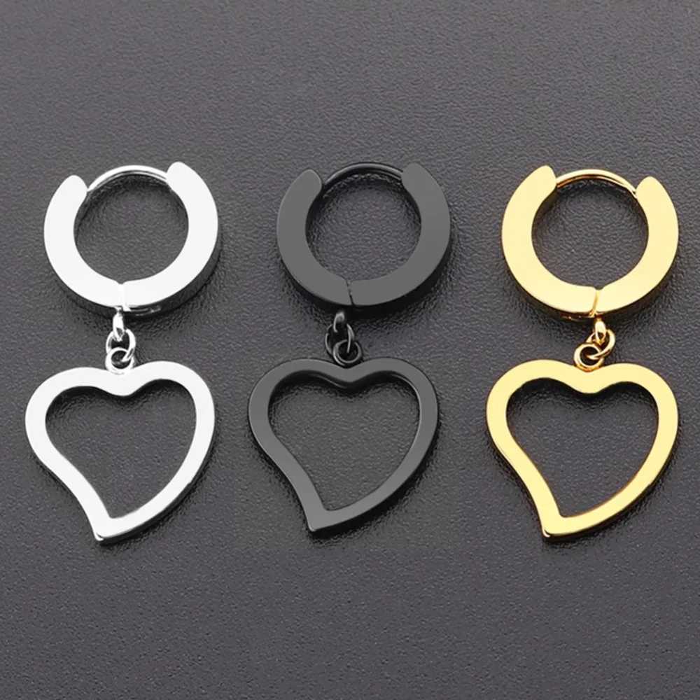 

1 Pair Punk Titanium Steel Round Circle Earrings Heart Lock Butterfly Pendant Hoop Earrings For Women Men Huggie Jewelry