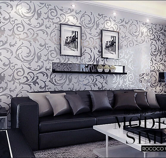 

European style 3d wallpaper rolls papel de parede flocking for PVC vinyl striped wall paper roll 3d wallcoverings 4 color