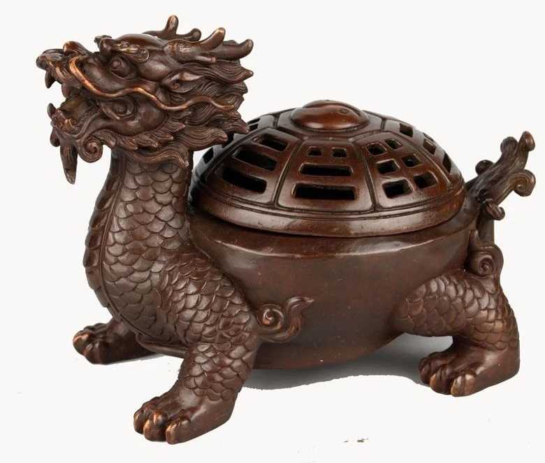 China Folk Bronze Copper Buddhism Decoration Dragon Turtle Incense Burner Censer | Дом и сад