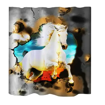 

Square Waterproof Bathroom Shower Curtain Horse Print Panel With 12 Hooks