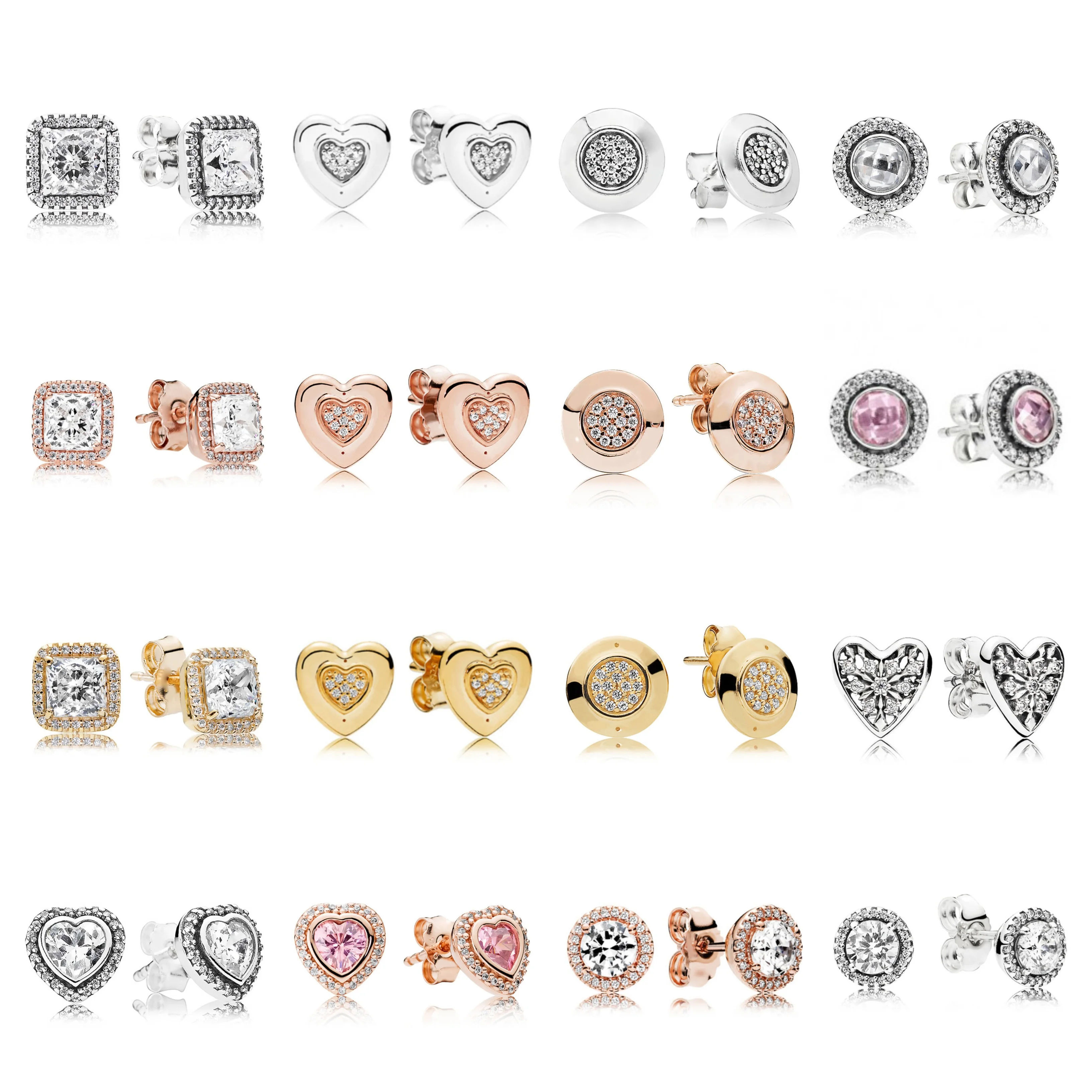 

Personality Authentic 925 Sterling Silver Rose Gold Stud Earrings Heart-shaped CZ Fit Europe Logo Charm Jewelry