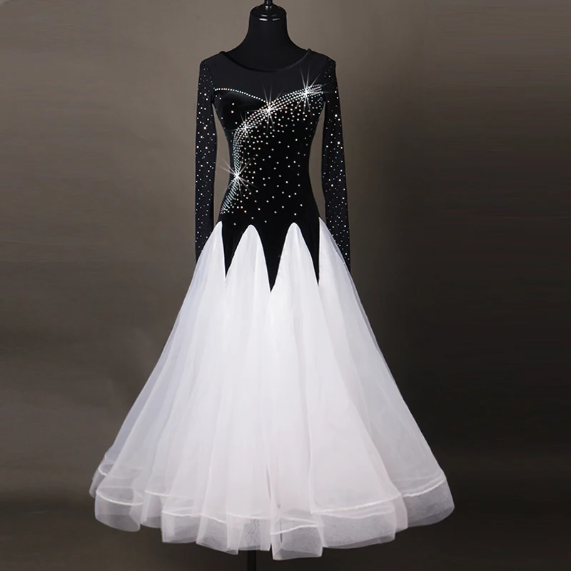 Платья для конкурса бальных танцев Танго бальных Платье Фламенко Стандартный танцевальные платья D263 с Стразы Большой прозрачные подол
