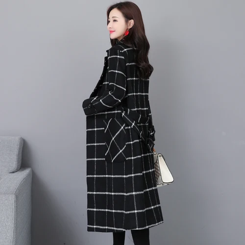 Trench Pour Laine Plaid Long Feminino Treillis Coupe vent Noir Manteau Casaco Imperméable Élégant Femmes De coat fn1zqaS0S