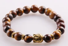 MOODPC Wholesale Jewelry 8m Tiger Eye Semi Precious Stone Beads Antique Gold Buddha Bracelets For Men