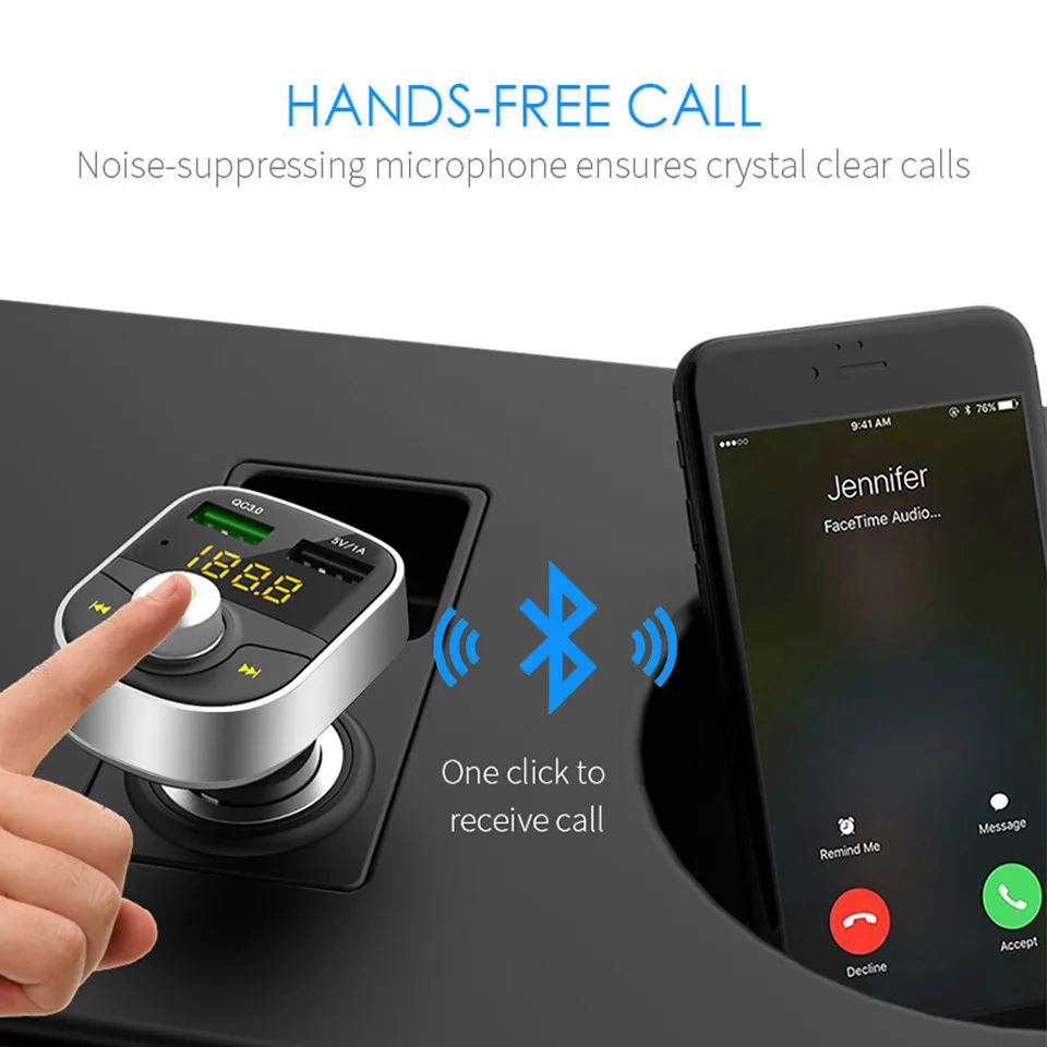 Wireless Bluetooth FM Transmitter Bluetooth Car Kit Handsfree USB Car MP3 Player Voltage Display QC 3.0 Car charger (7)