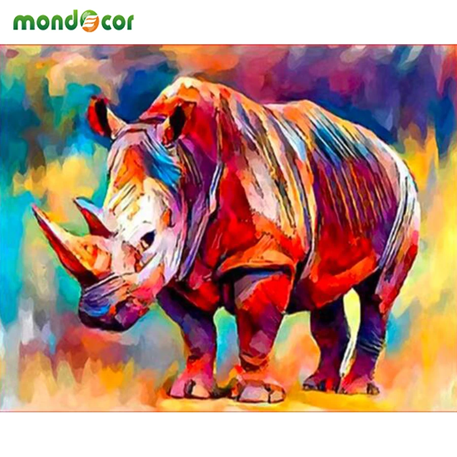 

Mondecor Colored Rhinoceros Picture By Numbers DIY Handpainted Oil Painting Landscape Home Decoration Acrylic Painting on Canvas