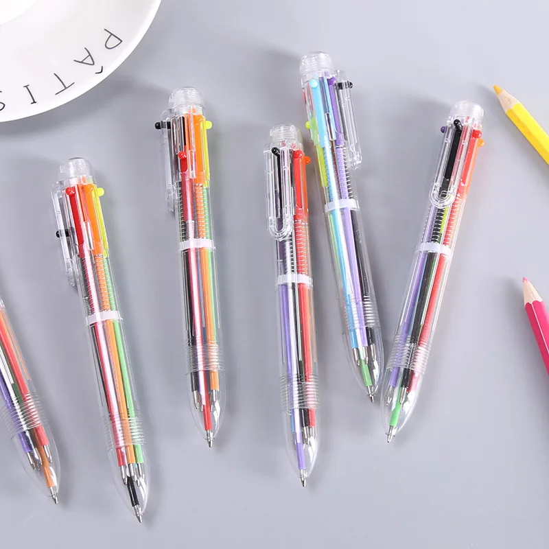 

2PCS Colorful 6 In 1 Ballpoint Pen Creative Novelty Multicolor Pens School Stationary Kids Gift Home Office Supplies