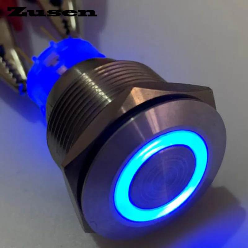 

Zusen 22mm 2NO2NC Ring illuminated latching on-off push button switch(ZS22F-22ZE/G/12V/S)