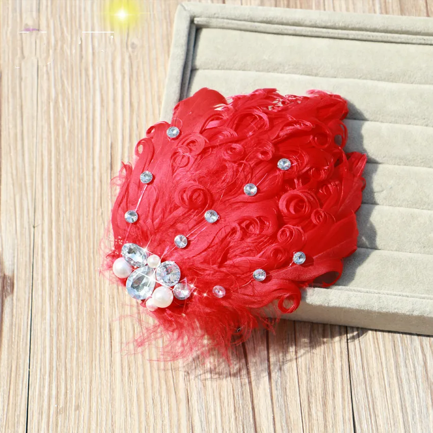 Fashion Feather Hair Ornaments Head Flowers Vintage Rhinestone Plume