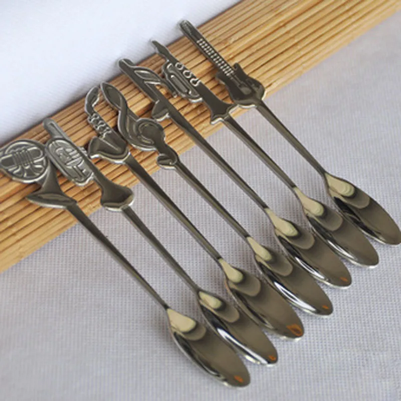 

2PCs/ Lot Long Handled Coffee Spoons Musical Symbol Handle Stainless Steel Tableware Ice Cream Tea Spoon Kitchen Tool