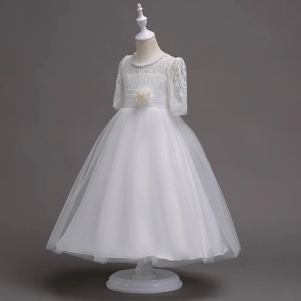 

Girl Summer Dress 4-15 Years Fashion Sleeve Voile Ribbon Bow Diamond 2018 Summer Princess Wedding Evening Dress Child Girl Dress